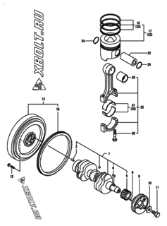 Двигатель Yanmar 3TNE84-GH2, узел -  Коленвал и поршень 