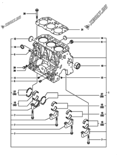  Двигатель Yanmar 3GP88-GB1NB, узел -  Блок цилиндров 