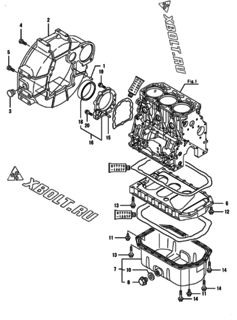  Двигатель Yanmar 3TNV88-BGHK, узел -  Маховик с кожухом и масляным картером 