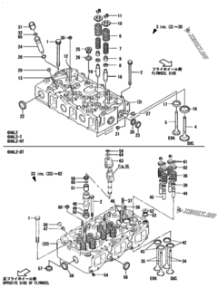  Двигатель Yanmar 6HAL2, узел -  Головка блока цилиндров (ГБЦ) 