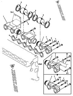  Двигатель Yanmar 6LYL-DTA, узел -  Выпускной коллектор 