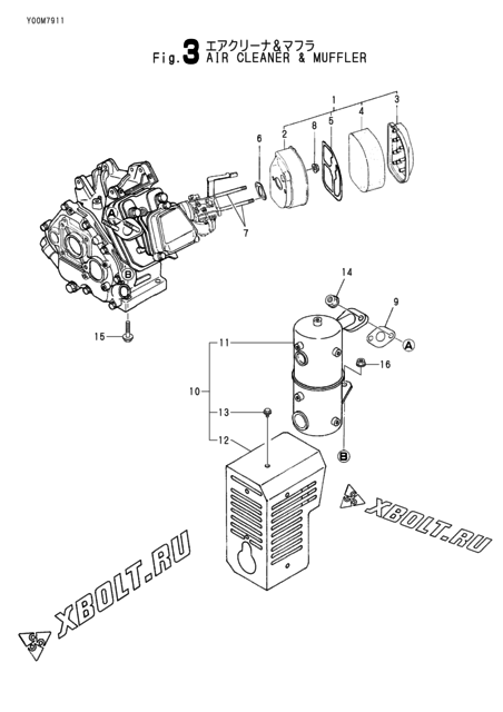  Воздушный фильтр и глушитель двигателя Yanmar GA180DGY1