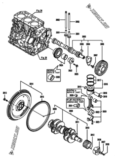  Двигатель Yanmar KNZP560G1N, узел -  Распредвал, коленвал и поршень 