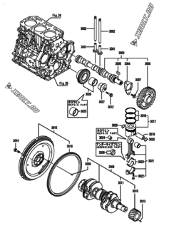  Двигатель Yanmar CNZP560G2N, узел -  Распредвал, коленвал и поршень 