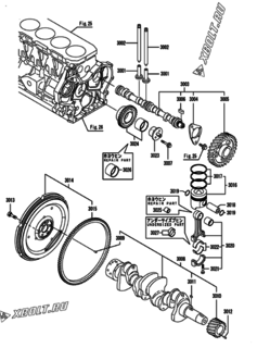  Двигатель Yanmar CNZP840G2N, узел -  Распредвал, коленвал и поршень 