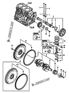  Двигатель Yanmar KNZP560H1N, узел -  Распредвал, коленвал и поршень 