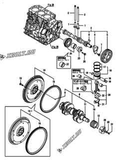  Двигатель Yanmar ENZP450H1JB, узел -  Распредвал, коленвал и поршень 