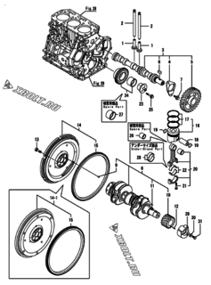  Двигатель Yanmar ENZP560H1JB, узел -  Распредвал, коленвал и поршень 