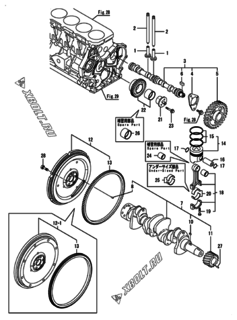 Двигатель Yanmar ENZP710H1JB, узел -  Распредвал, коленвал и поршень 