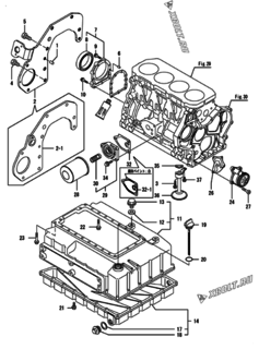  Двигатель Yanmar CHZP850H1N, узел -  Крепежный фланец и масляный картер 