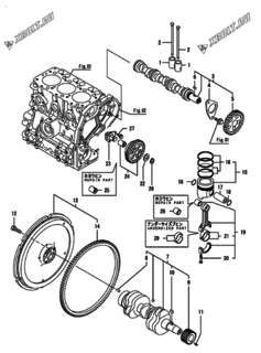  Двигатель Yanmar CP4WE-SNB, узел -  Распредвал, коленвал и поршень 