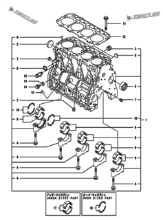  Двигатель Yanmar CP25VB3-TN, узел -  Блок цилиндров 