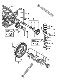  Двигатель Yanmar CP25WC-TN, узел -  Распредвал, коленвал и поршень 
