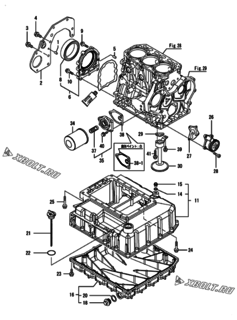  Двигатель Yanmar CNZP450J-N, узел -  Крепежный фланец и масляный картер 