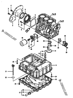  Двигатель Yanmar ANCP560J-J, узел -  Крепежный фланец и масляный картер 