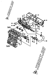 Двигатель Yanmar ANCP560J-P, узел -  Выпускной коллектор и теплообменник 