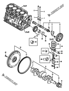  Двигатель Yanmar KNCP850J-N, узел -  Распредвал, коленвал и поршень 