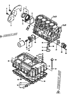  Двигатель Yanmar KNCP850J-N, узел -  Крепежный фланец и масляный картер 