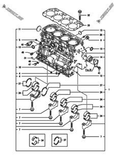  Двигатель Yanmar KNCP710J-N, узел -  Блок цилиндров 