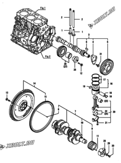  Двигатель Yanmar CP10WG-TPB, узел -  Распредвал, коленвал и поршень 