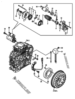 Двигатель Yanmar L100N6-GEYCS, узел -  Стартер и генератор 