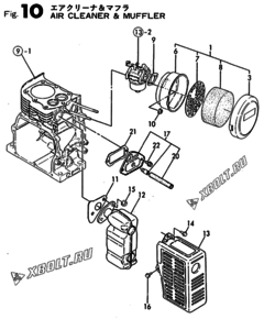  Двигатель Yanmar GE50E-DP, узел -  Воздушный фильтр и глушитель 