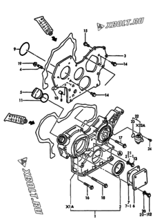  Двигатель Yanmar 3TN84E-GB1, узел -  Корпус редуктора 