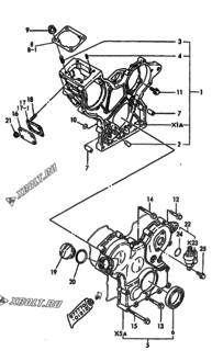  Двигатель Yanmar 3TN66E-GB2, узел -  Корпус редуктора 