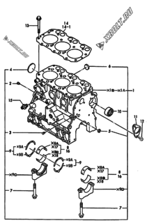  Двигатель Yanmar 3TNA72E-GB2, узел -  Блок цилиндров 