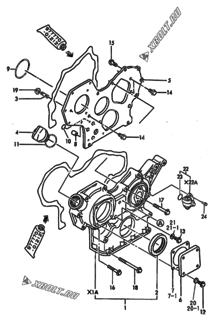  Двигатель Yanmar 3TN84E-GB2, узел -  Корпус редуктора 