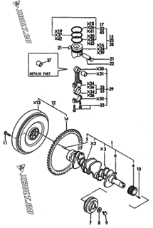  Двигатель Yanmar 4TN84E-GB2, узел -  Коленвал и поршень 