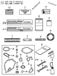  Двигатель Yanmar YDP20SWE, узел -  Инструменты, шильды и комплект прокладок 