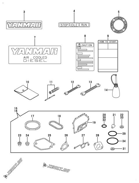  Инструменты, шильды и комплект прокладок двигателя Yanmar L70AE-DPY4