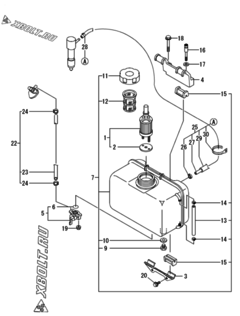  Двигатель Yanmar L70N6-PDP, узел -  Топливный бак и топливопровод 