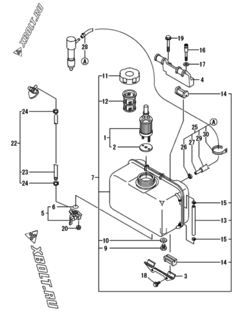  Двигатель Yanmar L100N6-PDP, узел -  Топливный бак и топливопровод 