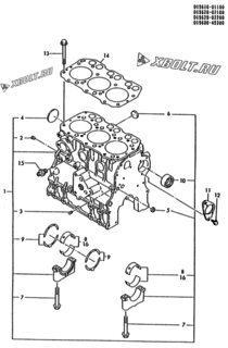  Двигатель Yanmar 3TNA72L-UMS, узел -  Блок цилиндров 