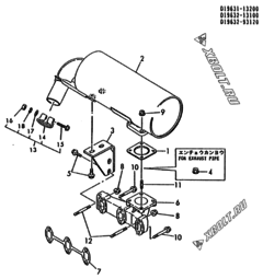  Двигатель Yanmar 3TNA72L-UMS, узел -  Выпускной коллектор и глушитель 