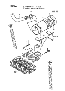  Двигатель Yanmar 3TN84L-RTBC, узел -  Выпускной коллектор и глушитель 