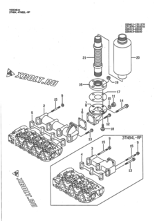  Двигатель Yanmar 3TN84L-RP, узел -  Выпускной коллектор и глушитель 