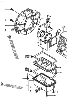  Двигатель Yanmar 3TNE82A-DGD, узел -  Маховик с кожухом и масляным картером 