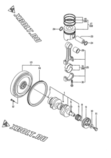  Двигатель Yanmar 3TNE84-HS, узел -  Коленвал и поршень 