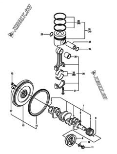  Двигатель Yanmar 4TNE88-DGD, узел -  Коленвал и поршень 