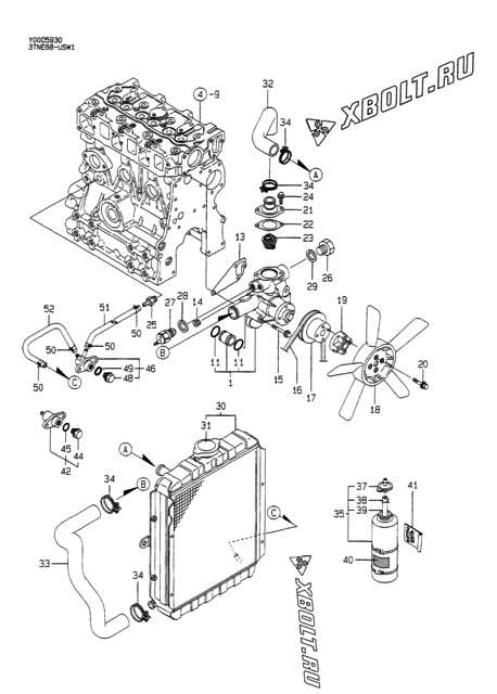  Система водяного охлаждения двигателя Yanmar 3TNE68-USW1