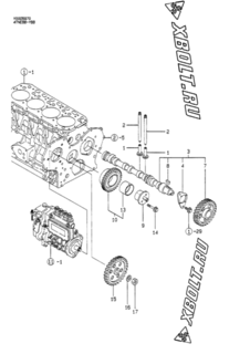  Двигатель Yanmar 4TNE88-YBB, узел -  Распредвал и приводная шестерня 