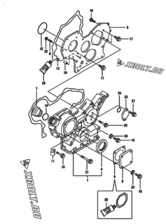  Двигатель Yanmar 4TNE88-IKA, узел -  Корпус редуктора 