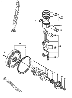  Двигатель Yanmar 3TNE84-IKA, узел -  Коленвал и поршень 