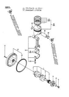  Двигатель Yanmar 3TNE74-FC, узел -  Коленвал и поршень 