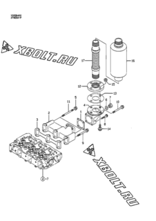  Двигатель Yanmar 3TNE84-P, узел -  Выпускной коллектор и глушитель 