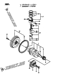  Двигатель Yanmar 2TNE68-YB, узел -  Коленвал и поршень 