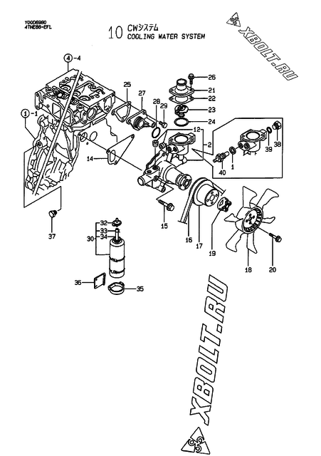  Система водяного охлаждения двигателя Yanmar 4TNE88-EFL